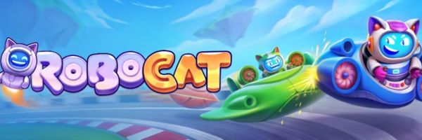 Baner kasyna Robocat z mechanicznym kotem i zegarem wypłat